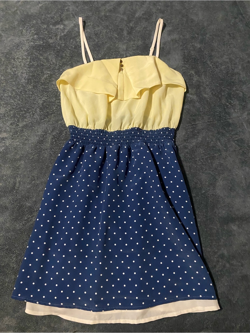 Xhilaration Yellow & Navy Polka Dot Ruffle Sundress